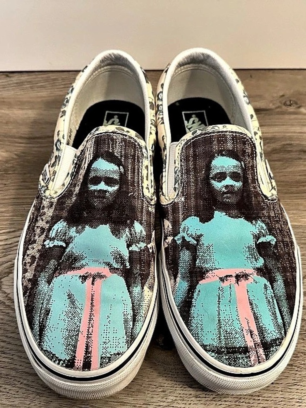 Vans House of Terror Classic Slip-On The Shining Sneakers Tan & Blue - Women’s 1
